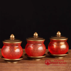 Cốc Nước Thờ Mãn Thiên Lưu Ly Màu Đỏ Nhũ Vàng Cao Cấp, Cao 10cm 5 coc nuoc tho man thien luu ly mau do cao cap vat pham phat giao la boi 3