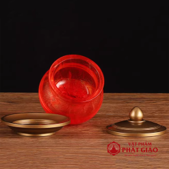 Cốc Nước Thờ Mãn Thiên Lưu Ly Màu Đỏ Nhũ Vàng Cao Cấp, Cao 10cm 4 coc nuoc tho man thien luu ly mau do cao cap vat pham phat giao la boi 4