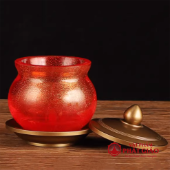 Cốc Nước Thờ Mãn Thiên Lưu Ly Màu Đỏ Nhũ Vàng Cao Cấp, Cao 10cm 3 coc nuoc tho man thien luu ly mau do cao cap vat pham phat giao la boi 6