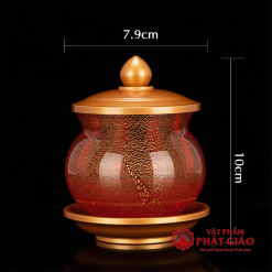 Cốc Nước Thờ Mãn Thiên Lưu Ly Màu Đỏ Nhũ Vàng Cao Cấp, Cao 10cm 1 coc nuoc tho man thien luu ly mau do cao cap vat pham phat giao la boi 8
