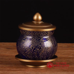 Cốc Nước Thờ Mãn Thiên Lưu Ly Màu Xanh Nhũ Vàng Cao Cấp, Cao 10cm 6 coc nuoc tho man thien luu ly mau xanh cao cap vat pham phat giao la boi 2