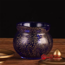 Cốc Nước Thờ Mãn Thiên Lưu Ly Màu Xanh Nhũ Vàng Cao Cấp, Cao 10cm 5 coc nuoc tho man thien luu ly mau xanh cao cap vat pham phat giao la boi 3