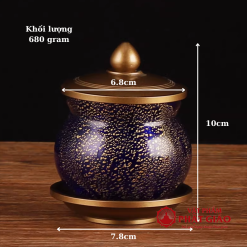 Cốc Nước Thờ Mãn Thiên Lưu Ly Màu Xanh Nhũ Vàng Cao Cấp, Cao 10cm 1 coc nuoc tho man thien luu ly mau xanh cao cap vat pham phat giao la boi 7