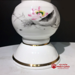 Đế Nến Sứ Trắng Hoa Sen Hồng Viền Vàng 2 de nen su trang hoa sen hong vien vang nhieu co 4
