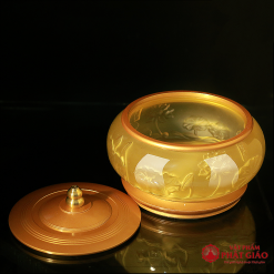 Đèn Dầu Khắc Chìm Hoa Sen Bình An, Cao 15cm 2 den dau khac chim hoa sen binh an cao 15cm vat pham phat giao la boi 4