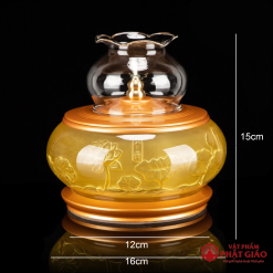 Đèn Dầu Khắc Chìm Hoa Sen Bình An, Cao 15cm 1 den dau khac chim hoa sen binh an cao 15cm vat pham phat giao la boi 5