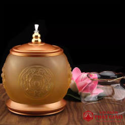 Đèn Dầu Lưu Ly Bọc Đồng, Cao 18cm, Đường Kính 12cm 1 den dau luu ly boc dong cao 18cm duong kinh 12cm vat pham phat giao la boi 7