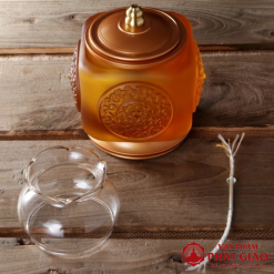 Đèn Dầu Lưu Ly Bọc Đồng Dáng Vuông, Cao 18cm 2 den dau luu ly boc dong dang vuong cao 18cm vat pham phat giao la boi 8