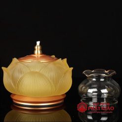 Đèn Dầu Lưu Ly Hoa Sen Bọc Đồng, Cao 16cm, Đường Kính 15cm 2 den dau luu ly hoa sen boc dong cao 16cm duong kinh 15cm vat pham phat giao la boi 5