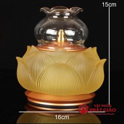 Đèn Dầu Lưu Ly Hoa Sen Bọc Đồng, Cao 16cm, Đường Kính 15cm 1 den dau luu ly hoa sen boc dong cao 16cm duong kinh 15cm vat pham phat giao la boi 6
