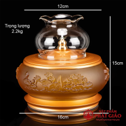 Đèn Dầu Lưu Ly Hoa Sen Nổi, Đế Đồng Vàng, Cao 15cm 7 den dau luu ly hoa sen noi de dong vang cao 15cm vat pham phat giao la boi 3