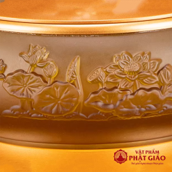 Đèn Dầu Lưu Ly Hoa Sen Nổi, Đế Đồng Vàng, Cao 15cm 4 den dau luu ly hoa sen noi de dong vang cao 15cm vat pham phat giao la boi 6
