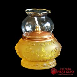Đèn Dầu Lưu Ly Hoa Sen Nổi Không Đế, Cao 16cm 7 den dau luu ly hoa sen noi khong de cao 16cm vat pham phat giao la boi 2