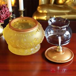 Đèn Dầu Lưu Ly Hoa Sen Nổi Không Đế, Cao 16cm 4 den dau luu ly hoa sen noi khong de cao 16cm vat pham phat giao la boi 5
