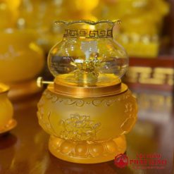 Đèn Dầu Lưu Ly Hoa Sen Nổi Không Đế, Cao 16cm 3 den dau luu ly hoa sen noi khong de cao 16cm vat pham phat giao la boi 6