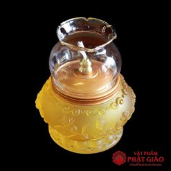 Đèn Dầu Lưu Ly Hoa Sen Nổi Không Đế, Cao 16cm 2 den dau luu ly hoa sen noi khong de cao 16cm vat pham phat giao la boi 7