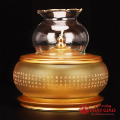 Đèn Dầu Lưu Ly Khắc Chữ Phật Tâm Kinh Chìm, Cao 15cm 1 den dau luu ly khac tam kinh chim cao 15cm vat pham phat giao la boi 10