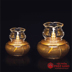 Bộ Đồ Thờ Lưu Ly Kim Ngọc Màu Hổ Phách Cao Cấp 5 den dau luu ly kim ngoc mau ho phach cao 13.5cm 15.5cm vat pham phat giao la boi 4 1