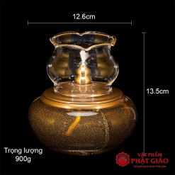 Đèn Dầu Lưu Ly Kim Ngọc Màu Hổ Phách, Cao 13.5cm, 15.5cm 3 den dau luu ly kim ngoc mau ho phach cao 13.5cm 15.5cm vat pham phat giao la boi 5