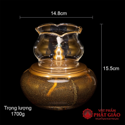 Đèn Dầu Lưu Ly Kim Ngọc Màu Hổ Phách, Cao 13.5cm, 15.5cm 2 den dau luu ly kim ngoc mau ho phach cao 13.5cm 15.5cm vat pham phat giao la boi 6