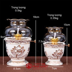 Đèn Dầu Bằng Gốm Màu Trắng Sen Vàng, Cao 15cm, 18cm 1 den dau mau trang bang gom hoa sen vang cao 15cm vat pham phat giao la boi 5