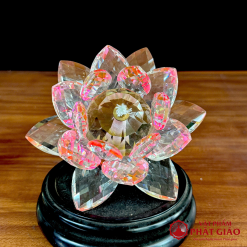 Đèn Dầu Pha Lê Hoa Sen Màu Hồng, In Chữ Phật Tâm Kinh, Cao 14.5cm, 19cm 4 den dau pha le hoa sen mau hong in chu phat tam kinh cao 21cm vat pham phat giao la boi 5
