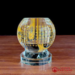 Đèn Dầu Pha Lê Hoa Sen Màu Trắng, In Chữ Phật Tâm Kinh Cao 14.5cm, 19cm 4 den dau pha le hoa sen mau trang in chu phat tam kinh cao 14.5cm 19cm vat pham phat giao la boi 4