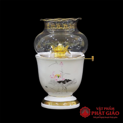 Đèn Dầu Sứ Trắng Hoa Sen Hồng, Cao 18cm 8 den dau su trang hoa sen hong cao 18cm vat pham phat giao la boi 2