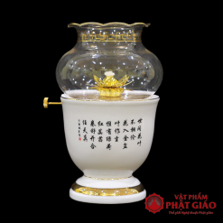 Đèn Dầu Sứ Trắng Hoa Sen Hồng, Cao 18cm 6 den dau su trang hoa sen hong cao 18cm vat pham phat giao la boi 4
