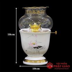 Đèn Dầu Sứ Trắng Hoa Sen Hồng, Cao 18cm 3 den dau su trang hoa sen hong cao 18cm vat pham phat giao la boi 7