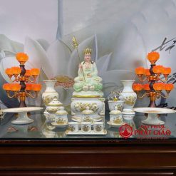 Đèn Dầu Sứ Trắng Hoa Sen Vàng, Cao 16cm, 19cm 1 den dau su trang hoa sen vang cao 15cm 18cm vat pham phat giao la boi 10