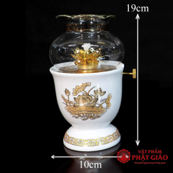 Đèn Dầu Sứ Trắng Hoa Sen Vàng, Cao 16cm, 19cm 7 den dau su trang hoa sen vang cao 15cm 18cm vat pham phat giao la boi 4