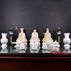 Đèn Dầu Sứ Trắng Sen Hồng Lá Xanh, Cao 15cm, 18cm 3 den dau su trang sen hong la xanh cao 15cm 18cm vat pham phat giao la boi 6