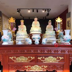Đèn Dầu Sứ Trắng Sen Hồng Lá Xanh, Cao 15cm, 18cm 1 den dau su trang sen hong la xanh cao 15cm 18cm vat pham phat giao la boi 8