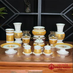 Đĩa Sứ Trắng Tâm Kinh Vàng Cao Cấp, Kích Thước 20cm, 23cm 1 dia su trang tam kinh vang cao cap vat pham phat giao la boi 6