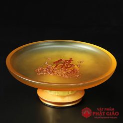 Đĩa Thờ Lưu Ly Khắc Chữ Phật Hoa Sen Cao Cấp, Nhiều Kích Thước 8 dia tho luu ly chu phat hoa sen cao cap vat pham phat giao la boi 2