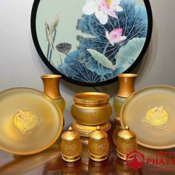 Đĩa Thờ Lưu Ly Khắc Chữ Phật Hoa Sen Cao Cấp, Nhiều Kích Thước 1 dia tho luu ly chu phat hoa sen cao cap vat pham phat giao la boi 9