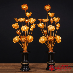 Đôi Hoa Sen Nhôm Vàng 13 Bông, Cao 40cm 7 doi hoa sen nhom vang 13 bong cao 40cm vat pham phat giao la boi 2