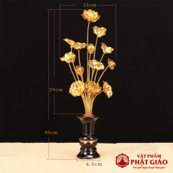 Đôi Hoa Sen Nhôm Vàng 13 Bông, Cao 40cm 6 doi hoa sen nhom vang 13 bong cao 40cm vat pham phat giao la boi 3