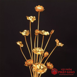 Đôi Hoa Sen Nhôm Vàng 13 Bông, Cao 40cm 5 doi hoa sen nhom vang 13 bong cao 40cm vat pham phat giao la boi 4