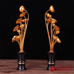 Đôi Hoa Sen Nhôm Vàng 13 Bông, Cao 40cm 4 doi hoa sen nhom vang 13 bong cao 40cm vat pham phat giao la boi 5