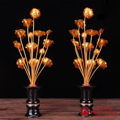 Đôi Hoa Sen Nhôm Vàng 13 Bông, Cao 40cm 2 doi hoa sen nhom vang 13 bong cao 40cm vat pham phat giao la boi 7