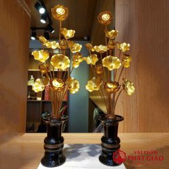 Đôi Hoa Sen Nhôm Vàng 13 Bông, Cao 40cm 1 doi hoa sen nhom vang 13 bong cao 40cm vat pham phat giao la boi 9