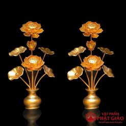 doi lo hoa sen 7 bong vang hop kim nhom cao 62cm vat pham phat giao la boi 2
