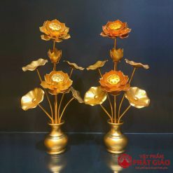 doi lo hoa sen 7 bong vang hop kim nhom cao 62cm vat pham phat giao la boi 3