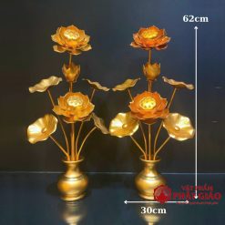 doi lo hoa sen 7 bong vang hop kim nhom cao 62cm vat pham phat giao la boi 4