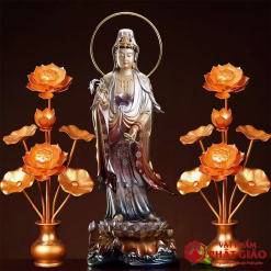 doi lo hoa sen 7 bong vang hop kim nhom cao 62cm vat pham phat giao la boi 6