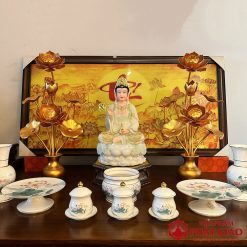 doi lo hoa sen 7 bong vang hop kim nhom cao 62cm vat pham phat giao la boi 7