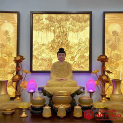 doi lo hoa sen 7 bong vang hop kim nhom cao 62cm vat pham phat giao la boi 8