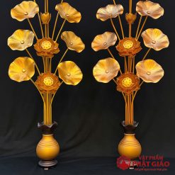 Đôi Lọ Hoa Sen Bằng Hợp Kim Nhôm 13 Bông Vàng, Cao 1m2 5 doi lo hoa sen de ban tho bang hop kim dong cao 1m2 vat pham phat giao la boi 3
